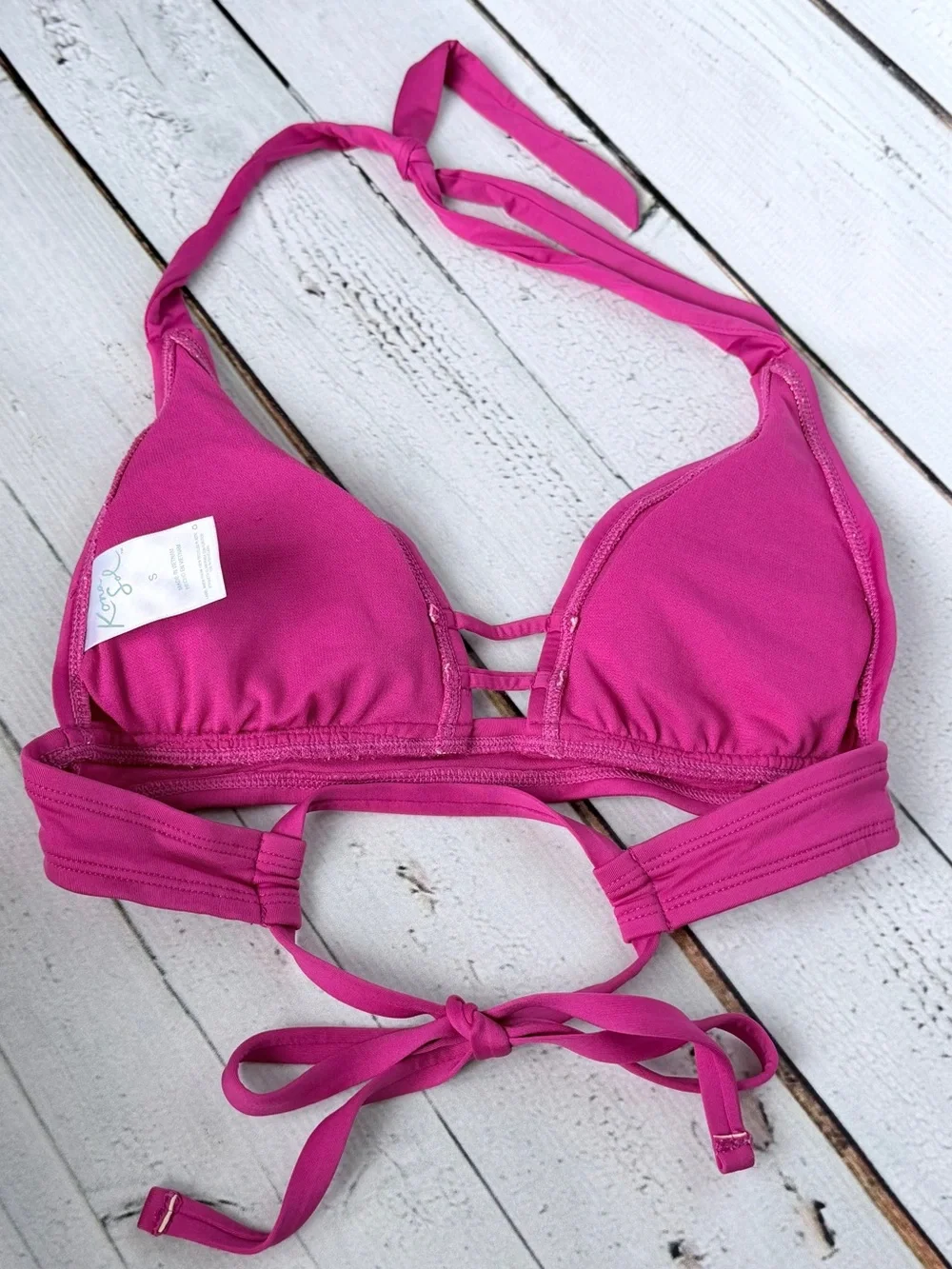Kona Sol Magenta Pink Triangle Halter Bikini Top Strappy Detail - TOP ONLY